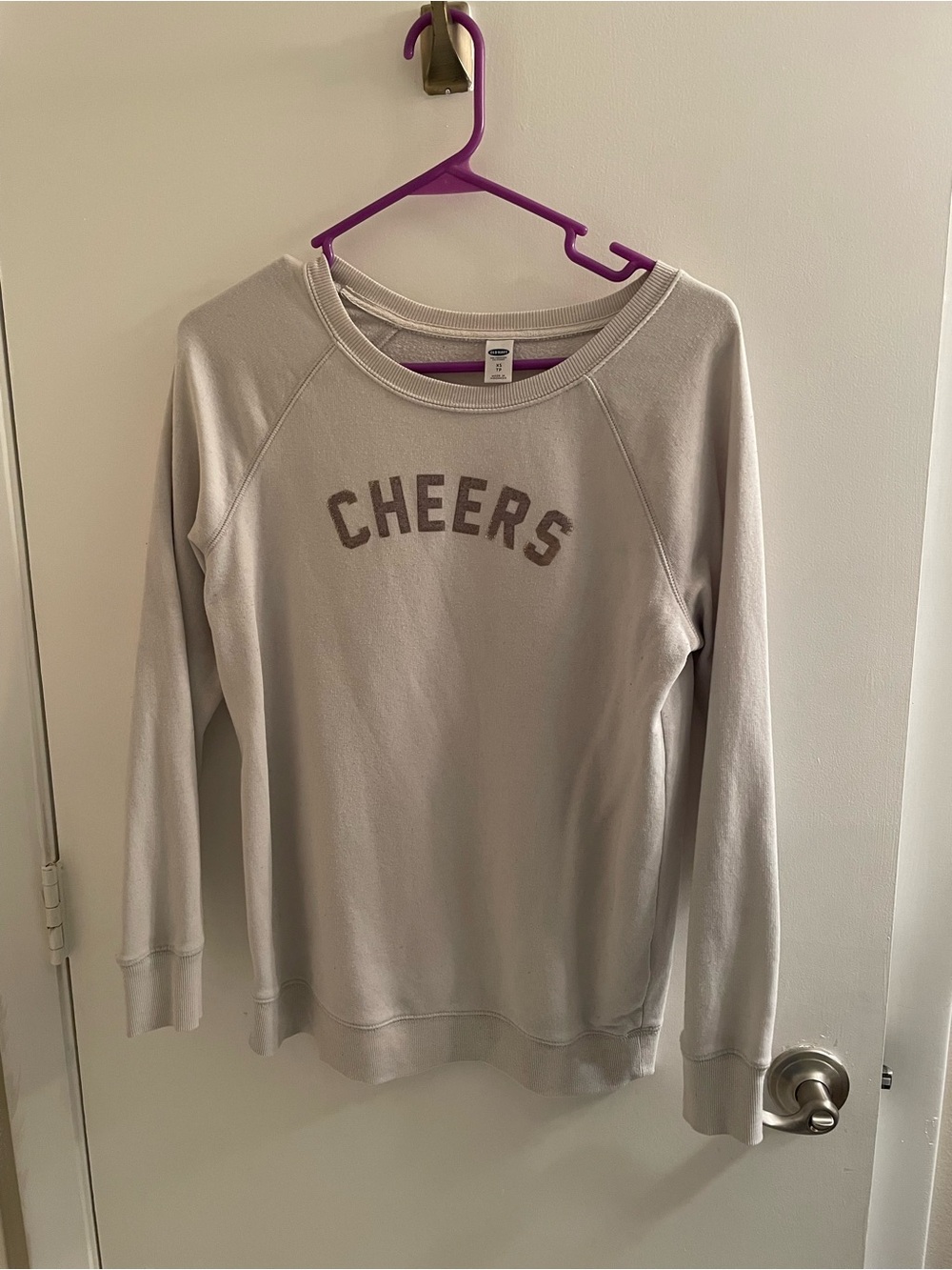 Old Navy CHEERS Crewneck Sweatshirt - Light Gray with Brown Print
